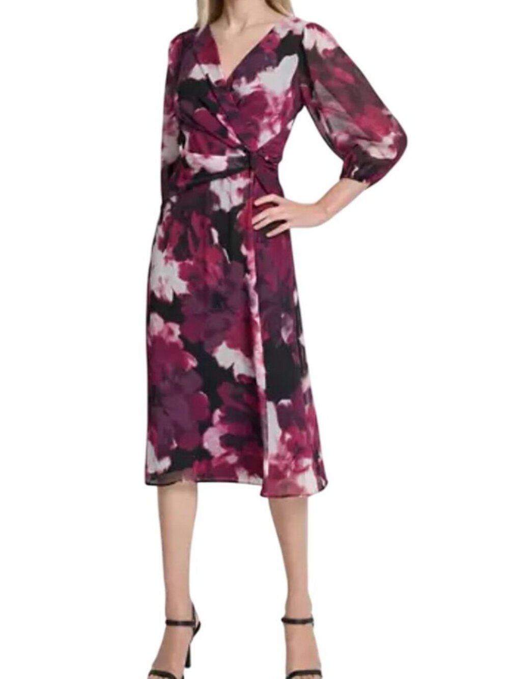 NWT DKNY Abstract Floral Knot Front Midi Dress Size 6 MSRP $129